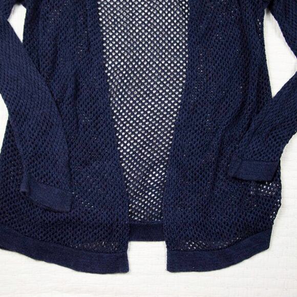 Knit by Hampshire Studio Womens Beach Fisherman Knit Open Front Cardigan Navy| M - Picture 9 of 12